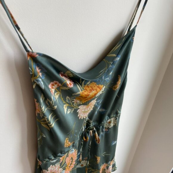 Floral Print Green Mini Dress with Drawstring - Picture 5 of 7